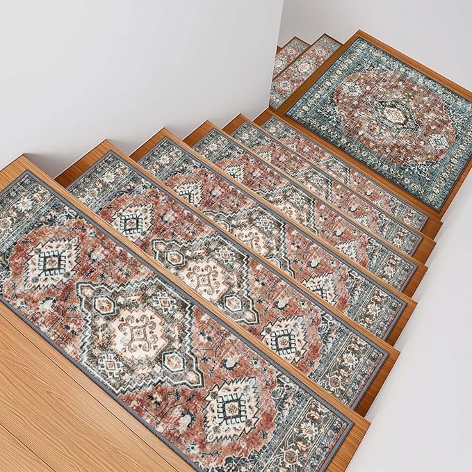 OJIA Non-Slip Stair Treads Matching Mat for Wooden Steps, Square Rubber Backing Anti-Slip Stair Carpet Landing Mat Stair Rugs 31x31 inch Carpet for Stairs, Red