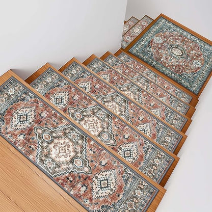 OJIA Non-Slip Stair Treads Matching Mat for Wooden Steps, Square Rubber Backing Anti-Slip Stair Carpet Landing Mat Stair Rugs 31x31 inch Carpet for Stairs, Red