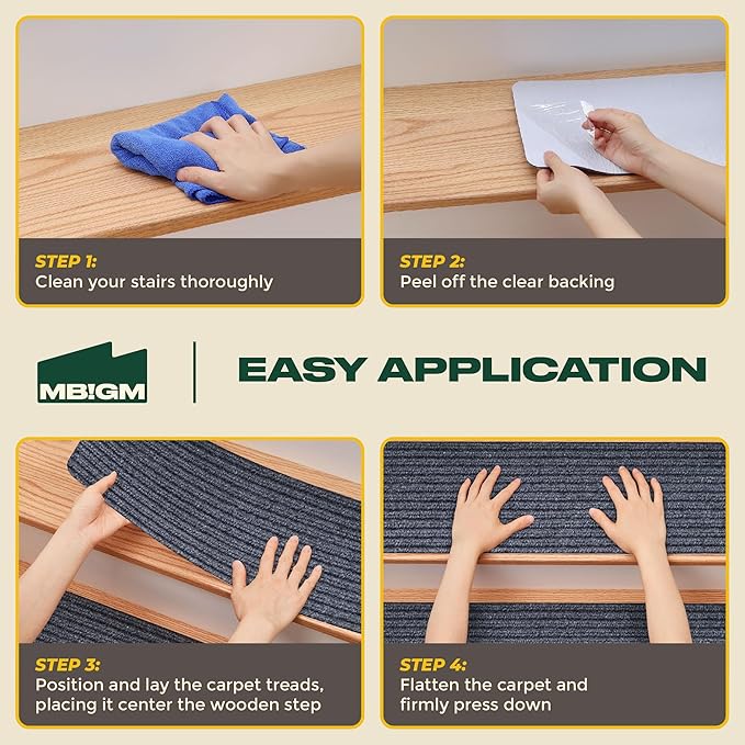 MBIGM 8" X 30" (28 in Pack) Non-Slip Carpet Stair Treads Non-Skid Safety Rug Slip Resistant Indoor Runner for Kids Elders and Pets with Reusable Adhesive - Gray