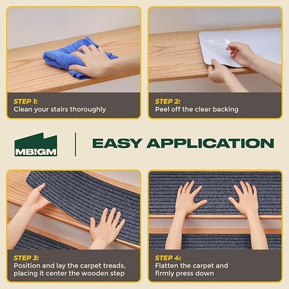 MBIGM 8" X 30" (7 in Pack) Non-Slip Carpet Stair Treads Non-Skid Safety Rug Slip Resistant Indoor Runner for Kids Elders and Pets with Reusable Adhesive - Gray