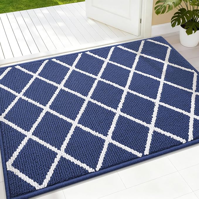 Finchitty Indoor Door Mat, Dirt Resistant and Absorbent, Low-Profile, Non-Slip, Washable Inside Floor Mats for Front Door, Back, and Entrance, 36" x 24", Navy