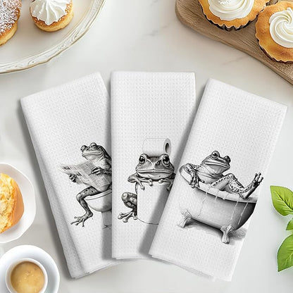 Funny Bathroom Hand Towels Set of 3，Frog Gifts for Women,Frog Bathroom Decor,16x24 inch