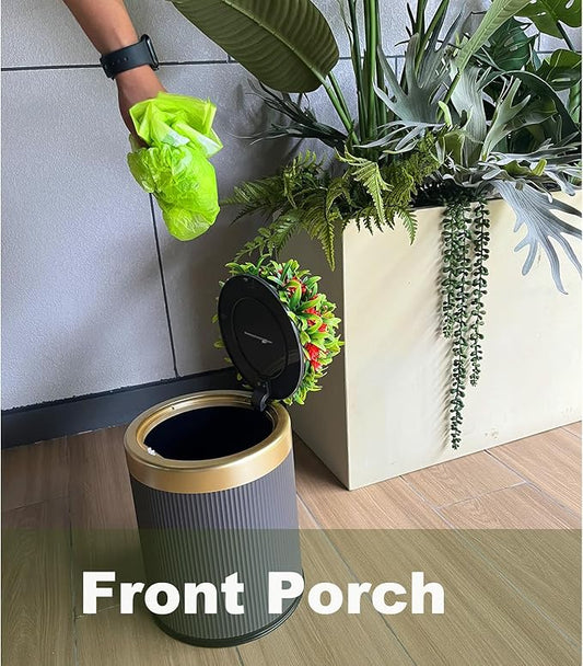 Yatmung 2.6 Gal Dog Poop Trash Can Outside - Outdoor Poop Garbage Can - Small Pet Waste Container with Lid - Front Porch, Waste Bin for Bathroom, Bedroom, Office - Plant Styled Dog Poop Bucket - Grey