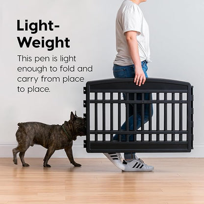 IRIS USA Dog Playpen Puppy Playpen Indoor – 24" 6-Panel Dog Playpen, 61 x 61 x 24, Dog Play Pen Indoors for Puppies & Small Dogs, Plastic Pet Playpen, Indoor Dog Pen, Black