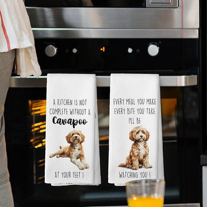 Cavapoo Dog Kitchen Towels Set of 2, Funny Dog Kitchen Decor, Dogs Gifts for Women Men Hand Towel, Pet Owner Gift Decorative Tea Towels Dish Towel 16x24 Inch