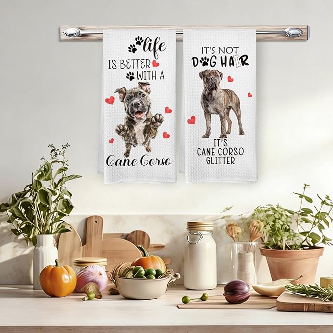 Cane Corso Gifts Kitchen Towels Set of 2, Dog Funny Hand Towels for Kitchen Bathroom Decor, Gifts for Dog Moms Lovers Owners Women Men Christmas Dishcloths Dish Towel 16X24 Inches