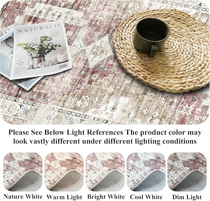 RUUGME Washable Runner Rug 2'6x12 - Hallway Runner Rug with Non Slip Backing Stain Resistant Rugs for Living Room Bedroom Vintage Distressed Mat Soft Floor Carpet for Bathroom (2'6''x12', Brick)