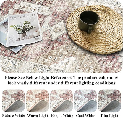 RUUGME Washable Runner Rug 2'6x12 - Hallway Runner Rug with Non Slip Backing Stain Resistant Rugs for Living Room Bedroom Vintage Distressed Mat Soft Floor Carpet for Bathroom (2'6''x12', Brick)