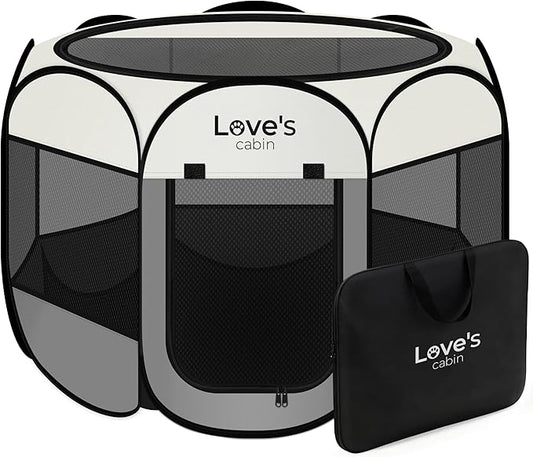 Love's cabin Pet Puppy Dog Playpen, Small Dog Tent Crates Cage Indoor/Outdoor, Portable Playpen for Cat, Foldable Pop Up Dog Kennel Playpen with Carring Case, Removable Zipper Top, Grey