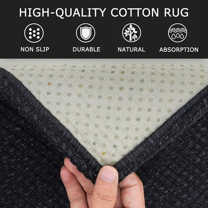 KOZYFLY Extra Long Runners for Hallways 3x14 ft Washable Kitchen Runner Non Slip Rubber Backed Hallway Rug Cotton Entryway Runner Rug Floor Carpet for Indoor Hall, Kitchen, Stair, Black/Dark Grey