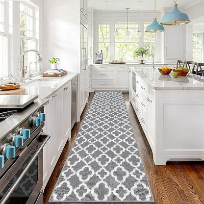U'Artlines Long Runner Rug for Hallway 2×10feet Non Slip Kitchen Floor Carpet Runners Grey Geometric Pattern Machine Washable Area Rug for Entryway Bathroom