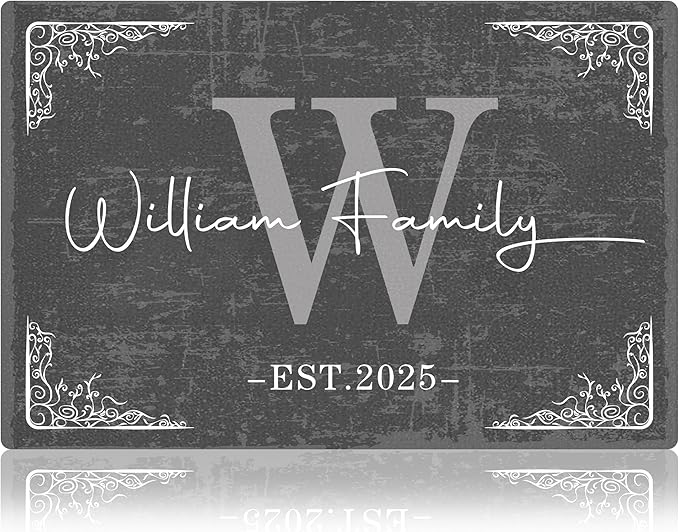 Custom Doormat with Family Name Retro Personalized Entryway Door Mat Front Door Mat for Outdoor Decor Entrance Mat Customised Rug Christmas Housewarming Gift with Anti-Slip Backing