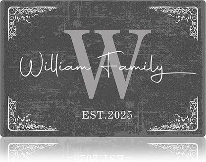 Custom Doormat with Family Name Retro Personalized Entryway Door Mat Front Door Mat for Outdoor Decor Entrance Mat Customised Rug Christmas Housewarming Gift with Anti-Slip Backing