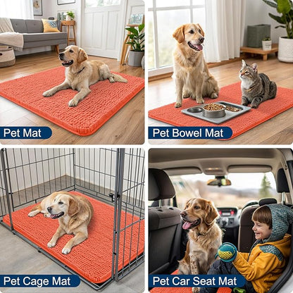 Smiry Dog Door Mat for Muddy Paws 36x24, Absorbs Moisture and Dirt Doormat, Non-Slip Washable Quick Dry Chenille Front Door Mat Indoor Entrance, Entryway Carpet for Inside Floor, Coral