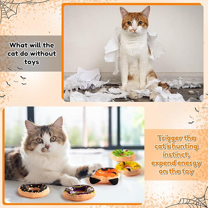 L1rabe Summer Catnip Cat Toys - 5Pcs Donut Catnip Stuffed Kittens Supplies, Funny Pumpkin Bat Spider Dessert Pet Toys, Fun Cats Chew Bite Teething Tool Catmint Birthday Interactive Supplies