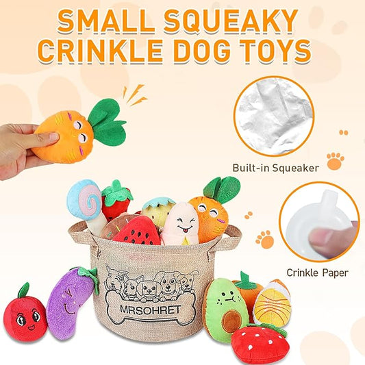 Squeaky Dog Toys, 15Pcs Small Plush Puppy Toy, Dog Toys to Keep Them Busy, Interactive Squeak Stuffed Toys for Small Medium Dogs with Basket, Reduce Boredom and Teeth Cleaning