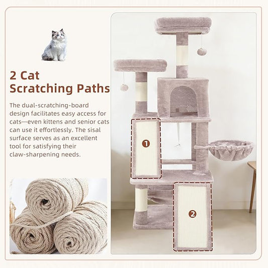Gitelsnour Multi-Level Cat Tree for Indoor Cats, Cat Tower with 2 Scratching Boards, 2 Plush Padding Platforms, Cat Condo House with Hammock, Basket, Muchroom GCT022MU