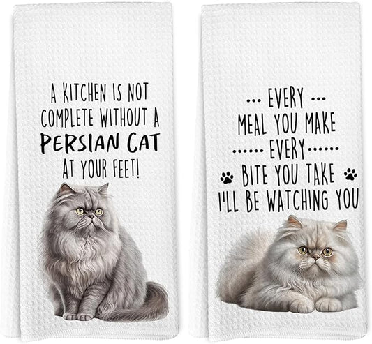 Funny Persian Cat Kitchen Towels, Persian Cat Mom Lady Lovers Gifts for Women Hand Towels, Gifts for Pet Lovers Dishcloths Dish Towel for Kitchen 16x24 Inches Set of 2