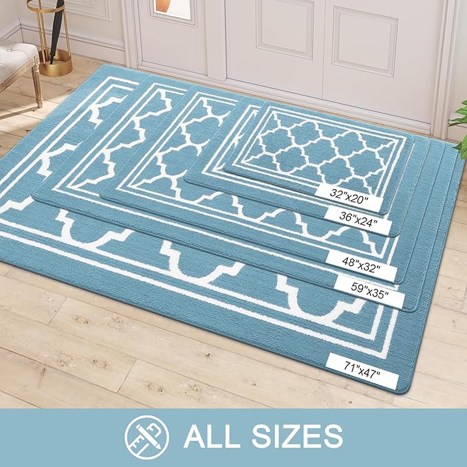 Buganda Indoor Door Mat, Dirt-Resistant and Absorbent Doormat, Anti-Slip, Low Profile Floor Mats for Inside Entryway, Front, and Back Door Entrance (32x20 Inches, Lake Blue)