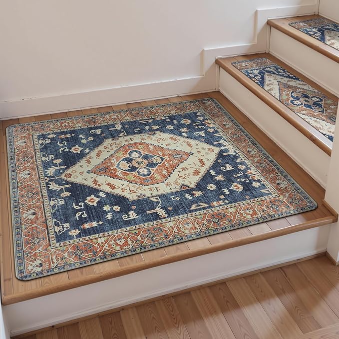 OJIA Stair Treads Non-Slip Square Capet Stair Treads Rubber Backing Stair Runner Anti-Slip Stair Landing Mat 31x31 Inch