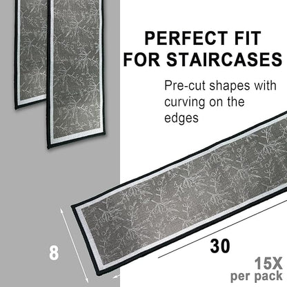 Nonslip Stair Treads Wooden Steps, 15 PCS 30" x 8" Safety Rug Slip Resistant Runner with Reusable Adhesive, Carpet Landing Mat for Family Elders Pets Soft Stair Mats Indoor (Grey)