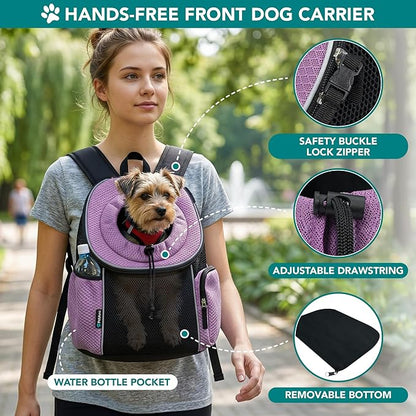 PetAmi Adjustable Cat & Dog Front Chest Carrier Backpack, Ventilated for Hiking & Camping, Max 14 lbs, Purple