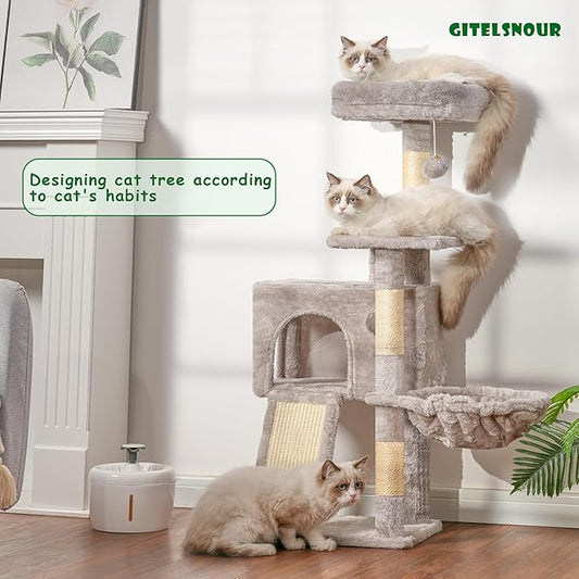 Gitelsnour Cat Tree, 41.3" Cat Tower for Indoor Kittens with Scratching Board and Posts, Multi-Level Cozy Cat Condo with 2 Perches, Hammock, Balls, Light Gray GCT005SW