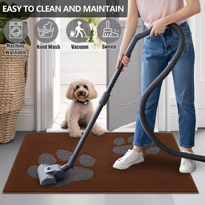 FONEYI Indoor Door Mat, 32"x40" Dog Mats for Muddy Paws, Rubber Backing Non Slip Super Absorbent Washable Entryway Rug, Low-Profile Front Back Door Mats, Inside Floor Doormats for Entryway, Brown