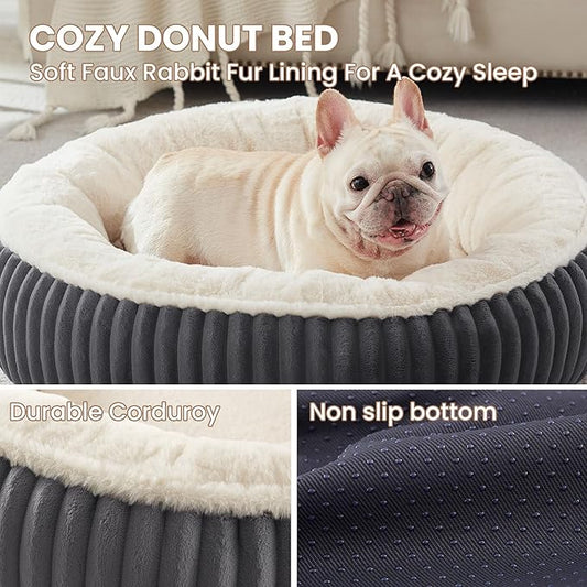 30 inches Donut Dog Bed for Medium Dogs,Calming Round Pet Bed with Removable Cover,Washable Milk Plush Faux Fur, Fits Pets up to 30 lbs(Charcoal,Medium)