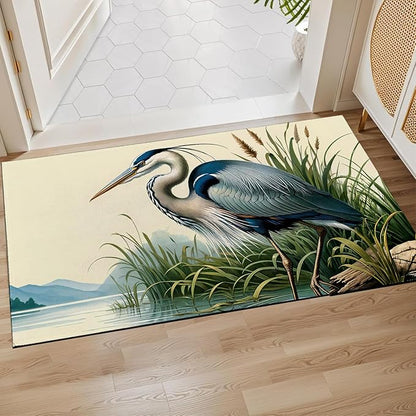 Blue Heron Indoor Door Mat,Bird Nature Floor Doormat,17x29.5in,Non Woven Non Slip Rubber Backing Detailed Wildlife Rug for Porch Insider,Bedroom,Kitchen,Doormats Gifts,Rv Camper Decor
