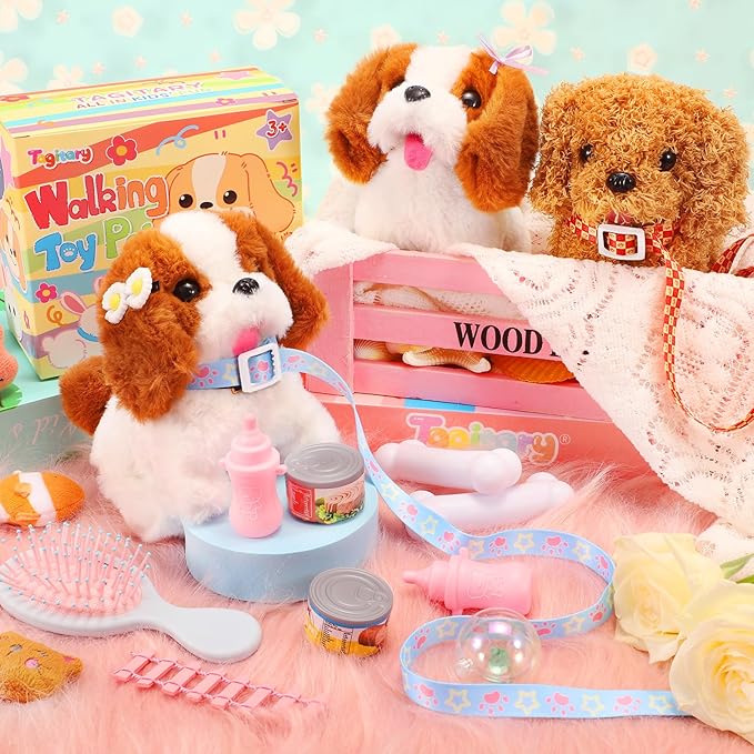 Tagitary Plush Toys Puppy Electronic Toy Walking and Barking Dogs,Tail Wagging Fake Dog Interactive Dog Toy for Kids with Leash,Easter Christmas Birthday Gift for Toddlers Kids