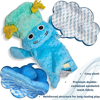 4 in 1 Squeaky Dog Toy-No Stuffing Dog Toy with Ropes,Squeaker & Surprise play item inside for Small Medium Large Breed-Dog Tug Toy,Dog Chew Toy for Cuddling & Playing,Soft Blue Plush Hippo,Gift ready