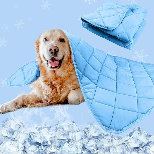 Cooling Blanket for Dogs, Dog Cooling Mat & Bed, Q-MAX>0.42- Lightweight, Durable & Breathable Pet Throw for Sofa, Car and Furniture Protector, Reversible Design, Easy to Clean, 22"x28", Blue