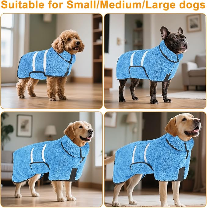 Bienbee Dog Bathrobe, Quick Drying Super Absorbent Dog Robes for After Bath, Warm Keeping Dogs Towel, Dogs Bath Supplies, Light Blue S