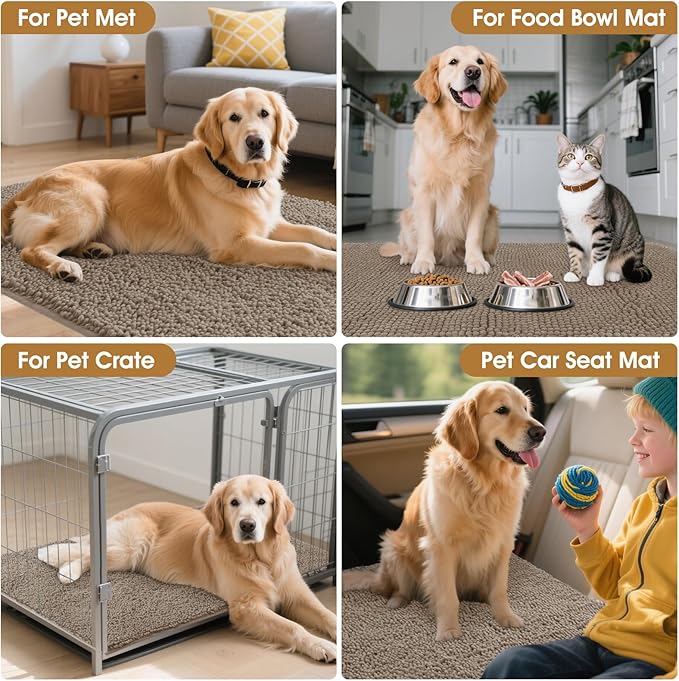 IM HOME Dog Door Mats for Muddy Paws, 30" X 20" Chenille Absorbent Doormat, Non Slip Heavy Dog Rugs for Muddy Paws, Soft Indoor Door Mat for Entryway, Mud Paw, Inside Floor, Beige