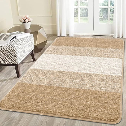 Smiry Dog Door Mat for Muddy Paws, Absorbs Moisture and Dirt, Low-Profile Entryway Mat with Non-Slip Backing, Entry Indoor Outdoor Doormat for Inside Floor (59x35 Inches, Beige, Striped)