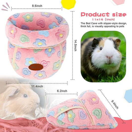 YUEPET Guinea Pig Bed Cuddle Cave Warm Fleece Cozy House Bedding Sleeping Cushion Cage Nest for Small Animal Squirrel Chinchilla Hedgehog Cage Accessories(Pink Flower