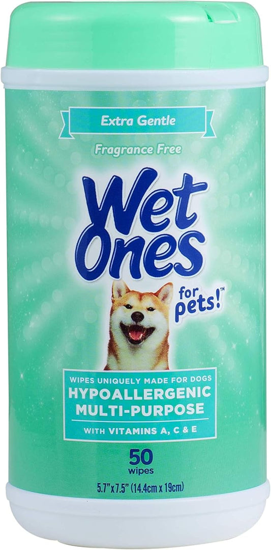 Wet Ones for Pets Multi-Purpose Dog Wipes With Vitamins A, C & E | Fragrance-Free Dog Wipes, Pet Wipes Multipurpose | Dog Grooming Wipes (Pack of 1,50 Count Total)