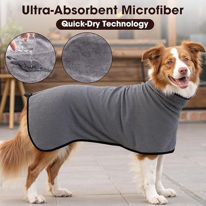 Microfibre Dog Bathrobe Dog Towel Wrap Super Absorbent Dog Drying Coat Bath Robe for Puppy, Medium & Large Dogs, Fast Drying, Adjustable, for Pet Dogs & Cats