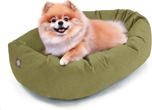 Majestic Pet Suede Shredded Memory Foam Mix Calming Dog Bed Washable - Cozy Soft Round Dog Bed with Spine for Head Support - Fluffy Donut Dog Bed, 24 Inch, Sage