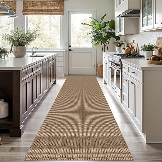 KOZYFLY Boho Runners for Hallways 3x10 ft Washable Kitchen Runner Non Slip Rubber Backed Hallway Rugs Cotton Entryway Runner Rug Floor Carpet for Indoor Hall, Backdoor, Kitchen, Tan/Orange/Brown