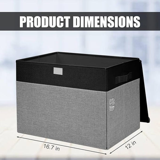 Large 42 Quarts Fabric Storage Bins with Lids [2-Pack] Linen Collapsible Foldable Storage Cubes, Closet Organizer Containers boxes with Handles for Home Office (16.7 x 12 x 12, Black & Gray)