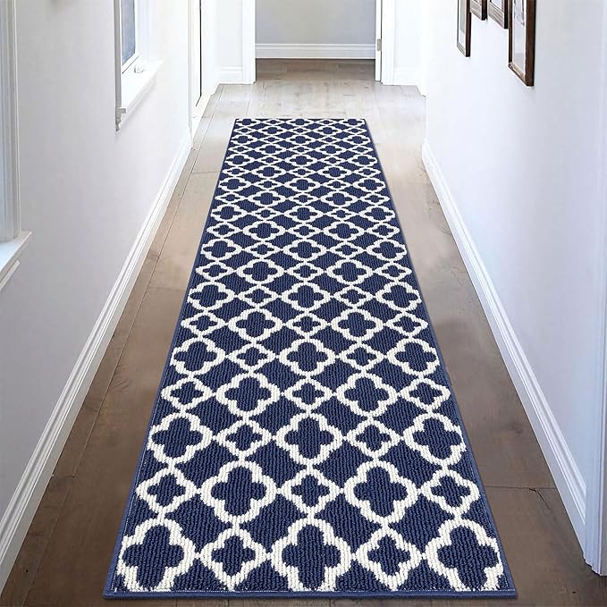 U'Artlines Long Runner Rug for Hallway 2×8feet Non Slip Kitchen Floor Carpet Runners Blue Geometric Pattern Machine Washable Area Rug for Entryway Bathroom