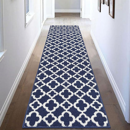 U'Artlines Long Runner Rug for Hallway 2×8feet Non Slip Kitchen Floor Carpet Runners Blue Geometric Pattern Machine Washable Area Rug for Entryway Bathroom