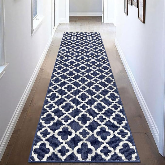 U'Artlines Long Runner Rug for Hallway 2×8feet Non Slip Kitchen Floor Carpet Runners Blue Geometric Pattern Machine Washable Area Rug for Entryway Bathroom