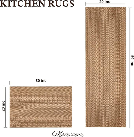 Kitchen Mats for Floor, 20"x30"+20"x59" Kitchen Rugs, Machine Washable Mats Boho Style, Absorbent Runner Rugs for Kitchen, Non-Slip, Durable, Easy Clean, Everyday Use