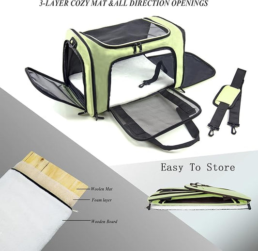 Soft Sided Carrier for Small Medium Cats Dogs,TSA Airline Approved Collapsible Travel Pet Carrier Medium Green