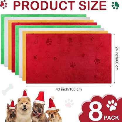 Chumia 8 Pcs Dog Towels for Drying Dogs Cats Pet Towels Bulk Puppy Microfiber Fast Drying Paw Bath Bathing Supplies Absorbent for Medium Pets (Christmas Color,40 x 24 Inch)