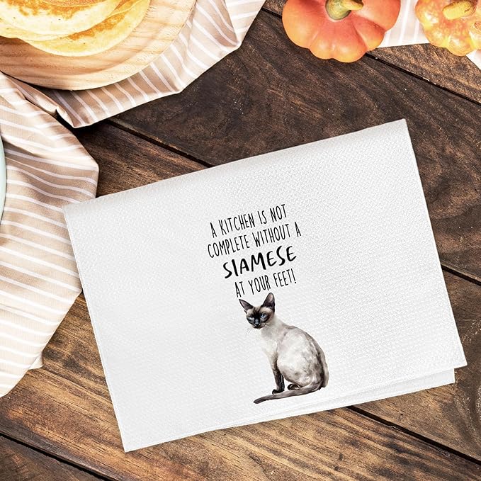 Funny Siamese Cat Gifts Kitchen Towels, Cat Lover Gifts for Women, Funny Hand Towels for Bathroom Decor,A Kitchen Is Not Complete without A Siamese Dishcloths Dish Towel forKitchen 16x24 Inches