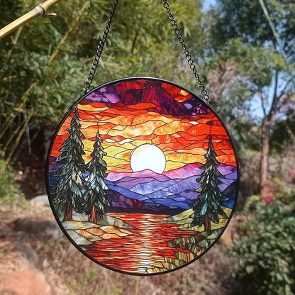 Sunset Suncatcher for Window, 7.8 Inch Stained Glass Suncatchers for Outdoors Garden Patio Decor, Rainbow Maker Prism Gifts for Women Men, Housewarming Birthday Christmas Home Decorations